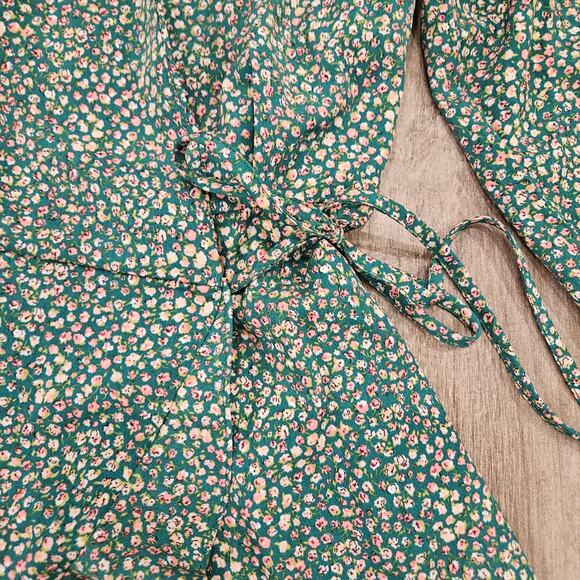 Lulus Dress Womens Size XS Totally Cute Time Green Floral Collared Wrap Mini NEW - Picture 6 of 15